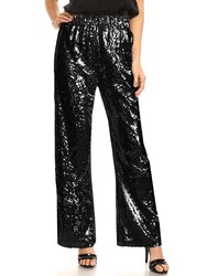 Sparkly Sequin Flare Wide Leg Pants - Black