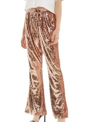 Sparkly Sequin Flare Wide Leg Pants - Rose Gold