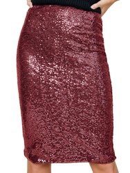 Sparkly Sequins Cocktail Midi Skirt - Burgundy