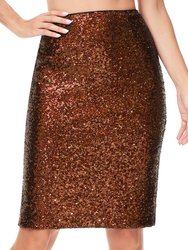 Sparkly Sequins Cocktail Midi Skirt - Brown