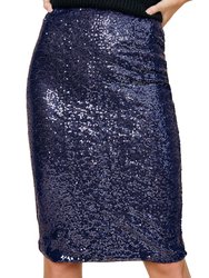 Sparkly Sequins Cocktail Midi Skirt - Navy