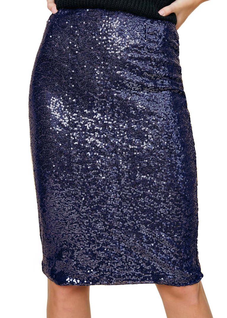 Sparkly Sequins Cocktail Midi Skirt - Navy