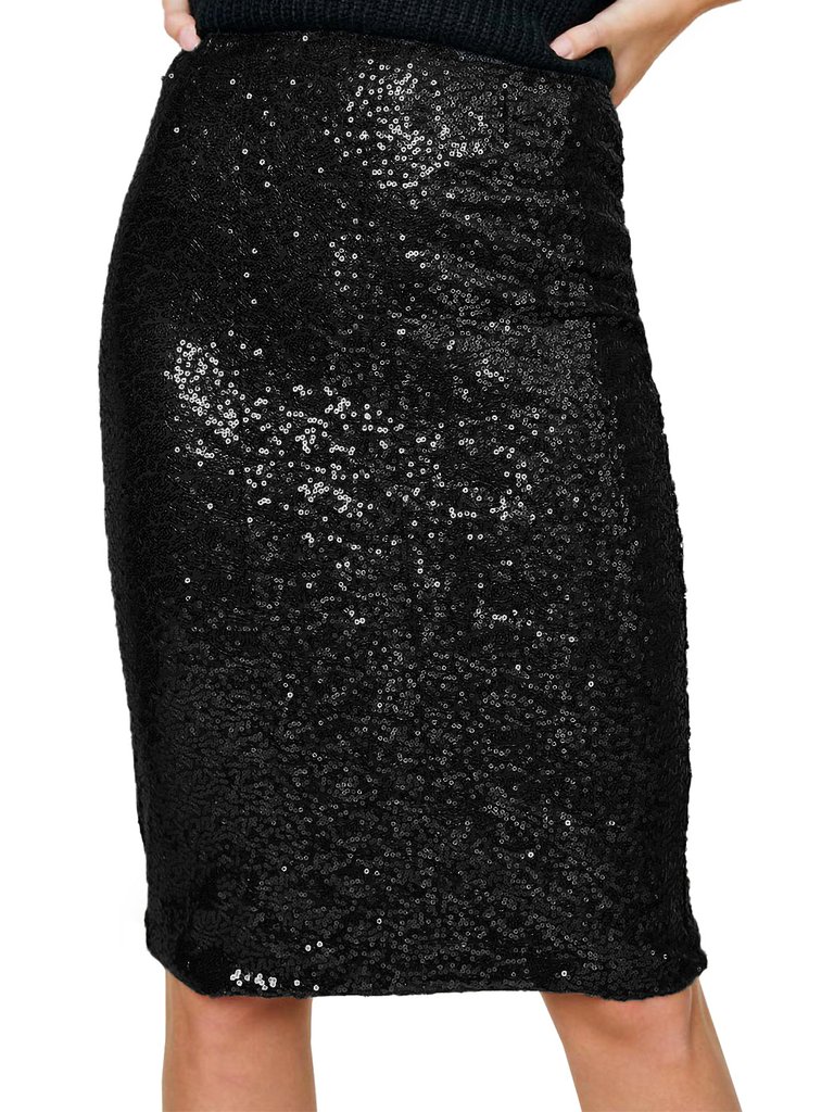 Sparkly Sequins Cocktail Midi Skirt - Black
