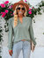 Split V Neck Textured Blouse - Green