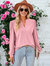 Split V Neck Textured Blouse - Pink