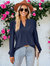 Split V Neck Textured Blouse - Navy