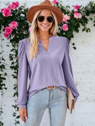 Split V Neck Textured Blouse - Purple