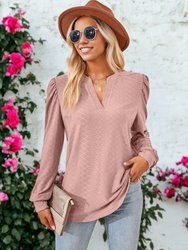 Split V Neck Textured Blouse