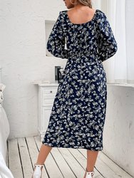 Square Neck Gathered Waist Dress