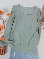 Square Neck Pleated Shoulder Blouse - Green