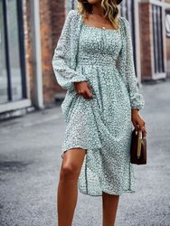 Square Neck Printed Flowy Dress