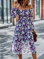 Square Neck Printed Flowy Dress