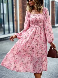 Square Neck Printed Flowy Dress