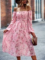 Square Neck Printed Flowy Dress