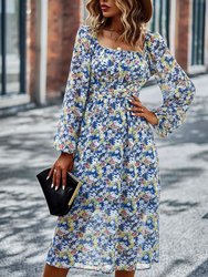 Square Neck Printed Flowy Dress