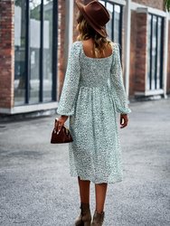 Square Neck Printed Flowy Dress