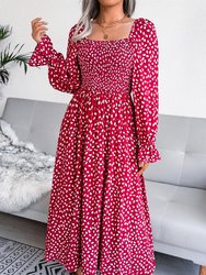 Square Neck Spotted Print Dress