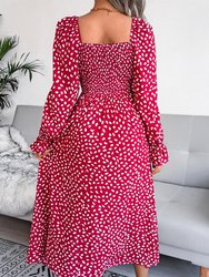 Square Neck Spotted Print Dress