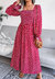 Square Neck Spotted Print Dress - Burgundy