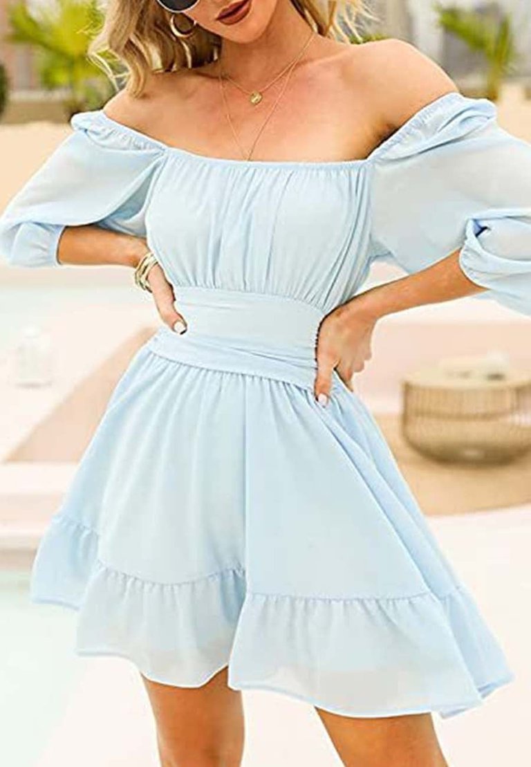 Square Neck Tie Back Dress - Light Blue