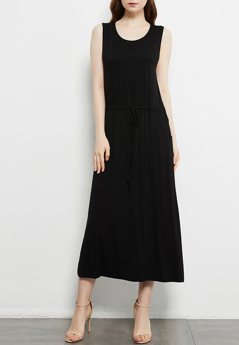Staple Slip Gown Tied Front Dress With Pockets - Black
