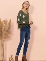 Star Pattern Frayed Hem Sweater