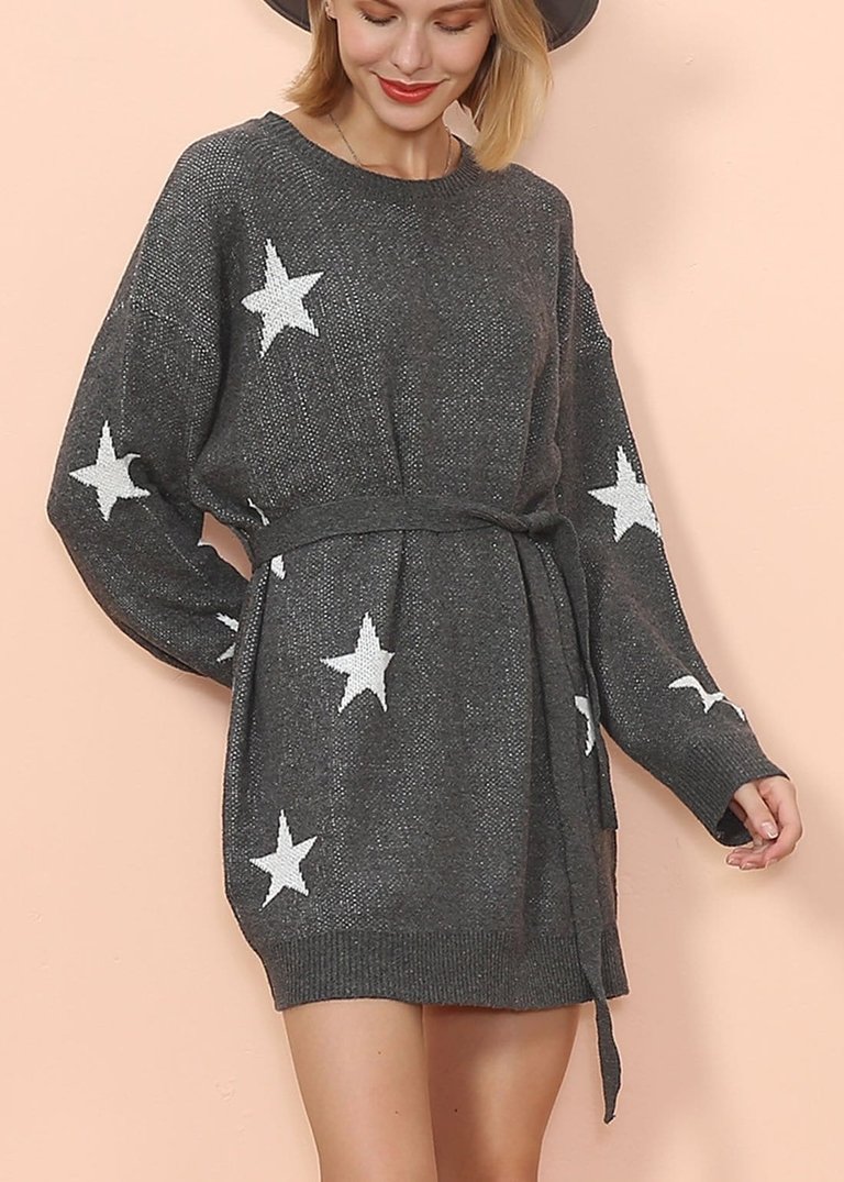 Star Pattern Sweater Dress - Gray