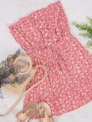 Strapless Daisy Floral Button Mini Dress
