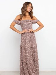 Strappy Smocked Floral Dress - Beige