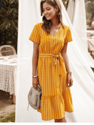 Striped It's-a-Wrap Dress - Sunrise Yellow