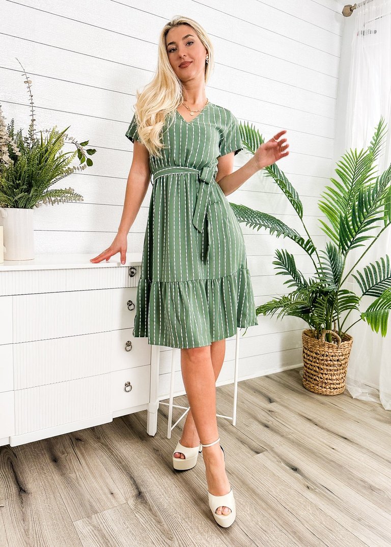 Striped It's-a-Wrap Dress - Kiwi Green