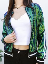 Striped Metallic Sequin Varsity Jacket