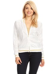 Striped Metallic Sequin Varsity Jacket - White