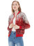 Striped Metallic Sequin Varsity Jacket - Silver And Red