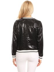 Striped Metallic Sequin Varsity Jacket