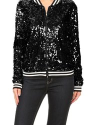 Striped Metallic Sequin Varsity Jacket