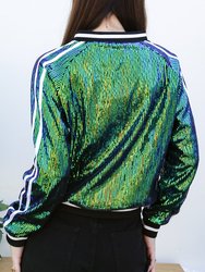 Striped Metallic Sequin Varsity Jacket