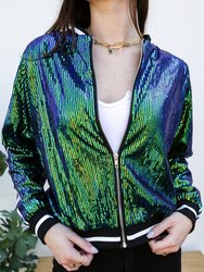 Striped Metallic Sequin Varsity Jacket