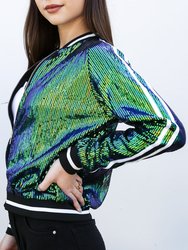 Striped Metallic Sequin Varsity Jacket