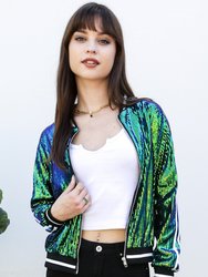 Striped Metallic Sequin Varsity Jacket