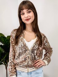 Striped Metallic Sequin Varsity Jacket - Champagne