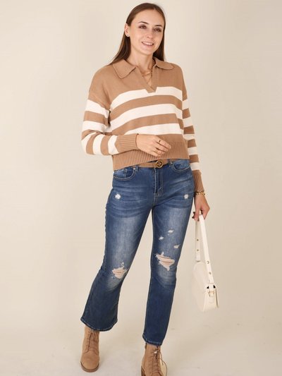 Anna-Kaci Striped Pattern Collared Preppy Sweater product