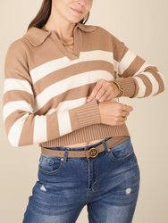 Striped Pattern Collared Preppy Sweater