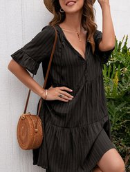 Striped Ruffle Button Dress