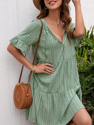 Striped Ruffle Button Dress