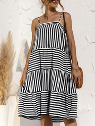 Striped Spring Ruffle Dress - Black