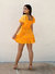 Summer Puff Sleeve Open Back Mini Dress - Orange