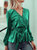 Surplice Long Sleeve Wrap Blouse - Green