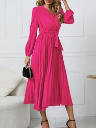 Surplice Neck Belted Dress - Fuchsia