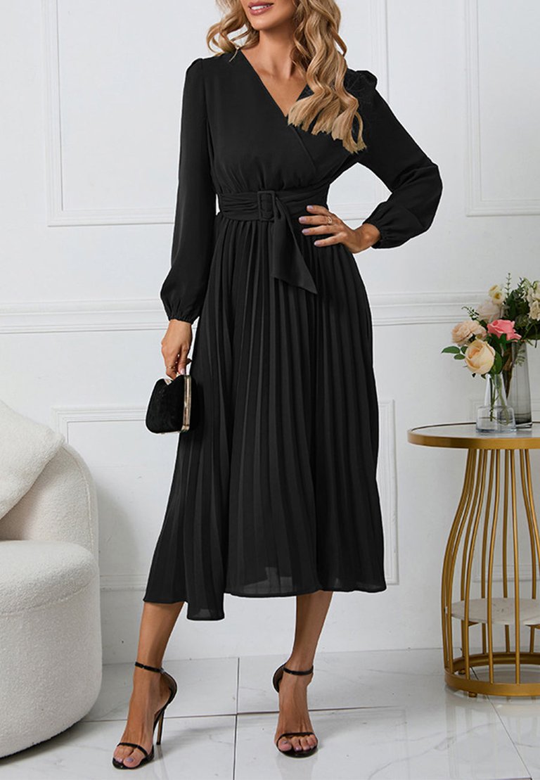 Surplice Neck Belted Dress